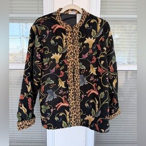 White Stag Tapestry Black & Floral Jacket Leopard Print Trim